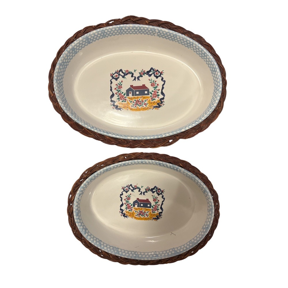 Vintage 1995 Teamson, Stoneware Casserole Bake Dish, 9" and 11" with baskets